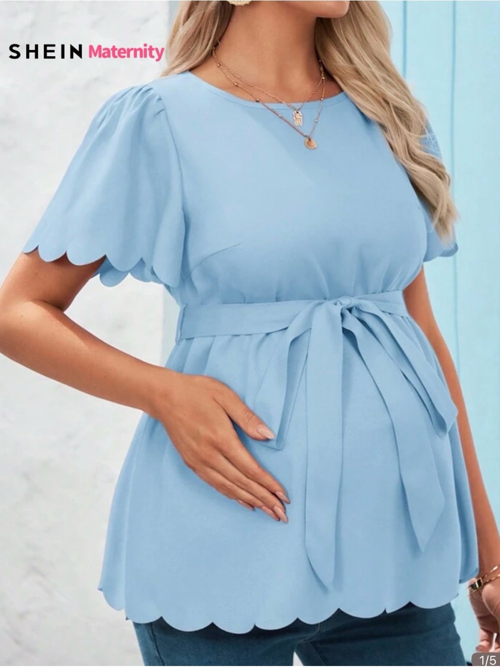 SHIEN Short Sleeve Maternity Shirt with Wavy Hemline Size XL
